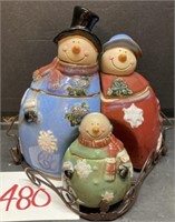 (3) Ceramic Snowman Counter Storage