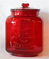 Ruby Red Glass Counter-top Peanut Jar w/ Lid