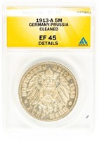 Coin 1913-A 5 Mark German Silver-ANACS-EF45