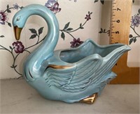 Blue ceramic swan planter