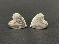 Vintage Sterling Silver Heart Screwback Earrings