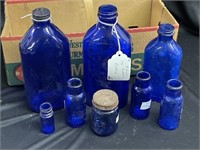 Lot of Cobalt Blue Bottles Including Emerson Drug