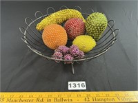 MCM Push Pin Beaded Fruit, Wire Basket