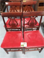 (4) WOOD CHAIRS W/RED VINYL SEATS