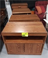 (2) TV CARTS, MICROWAVE CART, SMALL TABLE