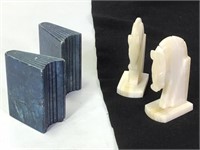 Bookends White Onyx Horse Head and Stone Books