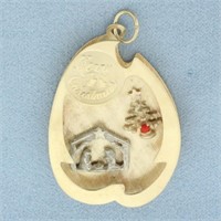 Merry Christmas Nativity Pendant or Charm in 14k Y