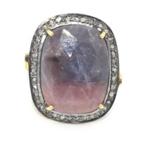 S/Sil Diamond (0.30) Sapphire(11.05ct) Ring