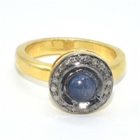 S/Sil Diamond (0.30) Blue Sapphire(0.45ct) Ring