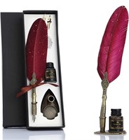 Used, Vintage Carving Feather Pen Set, Glittering