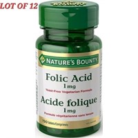 New LOT OF 12 - Nature s Bounty Folic Acid 1 mg 15