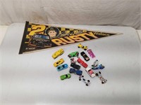 Vtg Toy Cars & Rusty Wallace Pennant