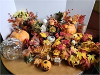 Fall Decor, pumpkins, candles, wreath