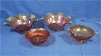 Vintage Carnival Glass-2 Sculpted Bowls, Frosted