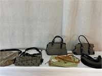 6pc Assorted Purses: Greys, Brown, Green