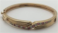 14k Gold, Diamond & Ruby Bangle Bracelet