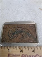 Leather Inlaid horse belt buckle