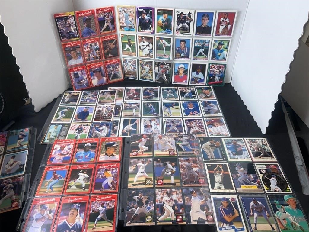 Lot of baseball trading cards in sleeves