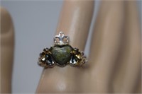 Sterling Ireland Claddagh Style Ring w/ Cherubs &