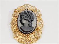 Rare Black Glass Cameo Brooch