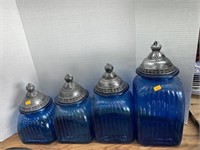 Blue glass canister set