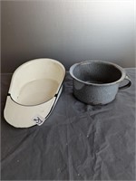 2 Enamel Pieces Chamber Pot & Bed Pan