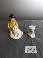 2 Figurines- Canadian Eskimo Child & Cat