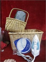 Baskets and a clothes iron.
