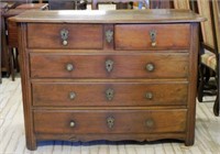 Louis XIV Style Oak Bow Front Commode.