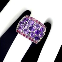 Natural Amethyst Rhodolite Sapphire Ring