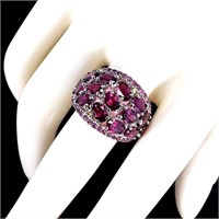 Natural Rhodolite Garnet Sapphire Tanzanite Ring