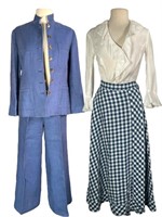 Vntg Ralph Lauren Blue Linen Suit, Skirt, Blouse