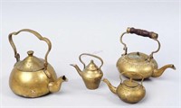 4 Small Brass Teapots