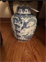 Blue and White ginger jar with oriental design