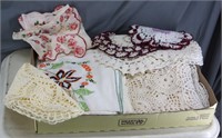 NICE LOT OF ANTIQUE DOILIES, EMBROIDERY & SILK