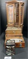 Vintage Wood Jewelry Boxes, Mah Jongg, Buttons.