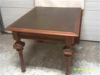 Solid Vintage Table With Inlaid Leather Top