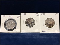 1971, 72, 73 Can Quarters  Unc. PL65