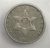 1852 Three Cent Silver 3cS Extra Fine ICG XF EF40