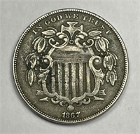 1867 Shield Nickel No Rays Very Fine VF/XF details