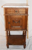 ANTIQUE 19c FRENCH BEDSIDE TABLE W/ MARBLE TOP