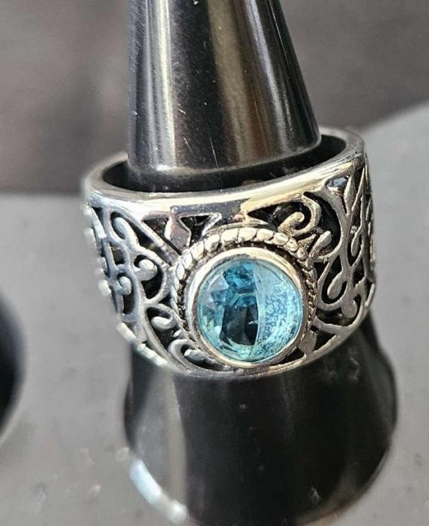 chunky banded ring with blue stone