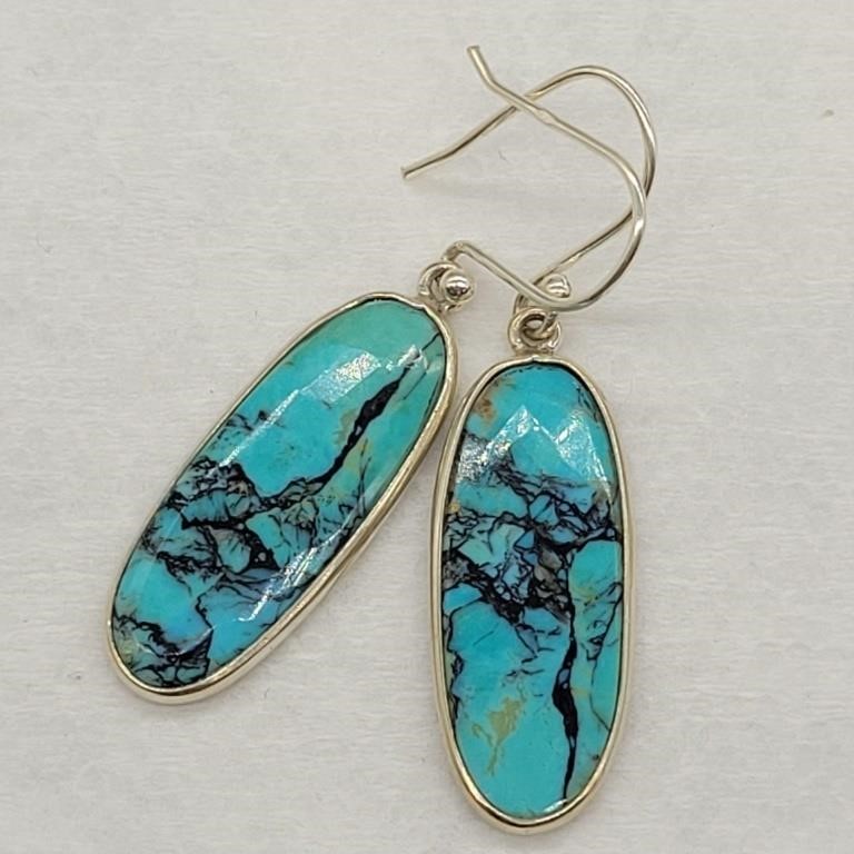 925 SILVER TURQUOISE DANGLE PIERCED EARINGS