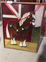 PAINTED GLASS HORSE 17" X 21"