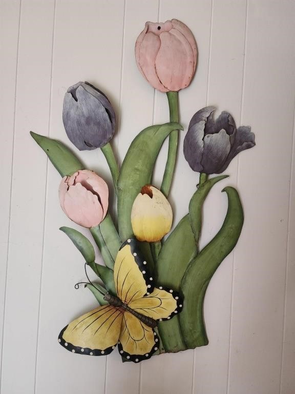 25x38 metal wall art tulips and butterfly