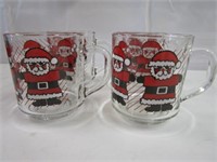 4 Glass Santa Mugs