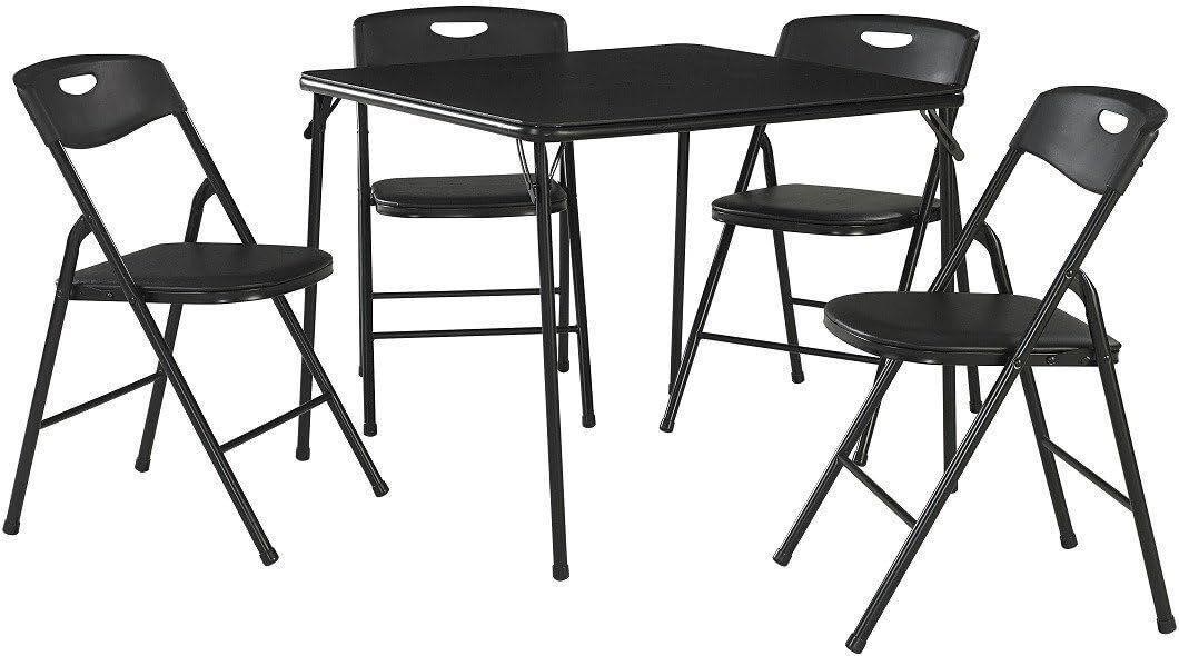 COSCO 5-Piece Folding Table and Chair Set, Black