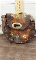 Vtg. handmade leather child's purse. Made in