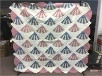 Hand Stitched Fan Pattern Quilt - approximately