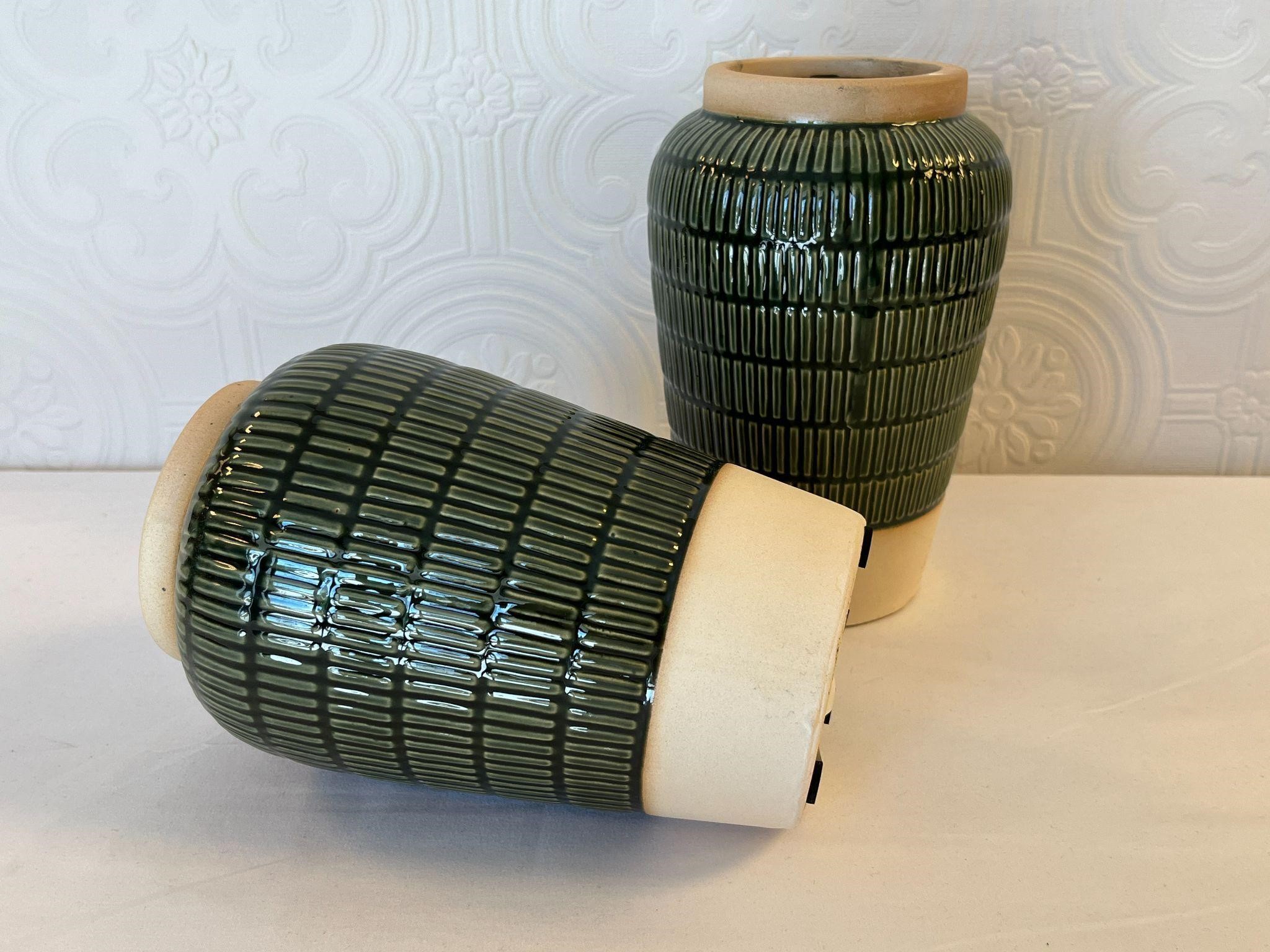 New Set of 2 Green and Beige Vases